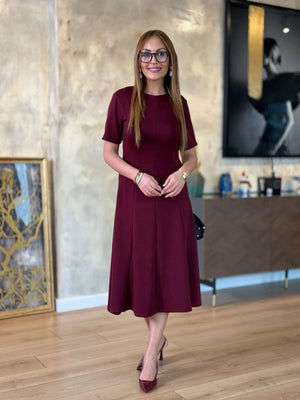 Rochie midi din viscoză cu două fire, cu mânecă scurtă și guler rotund, pentru femei, 24706