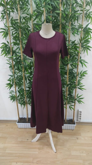 Rochie midi din viscoză cu două fire, cu mânecă scurtă și guler rotund, pentru femei, 24706