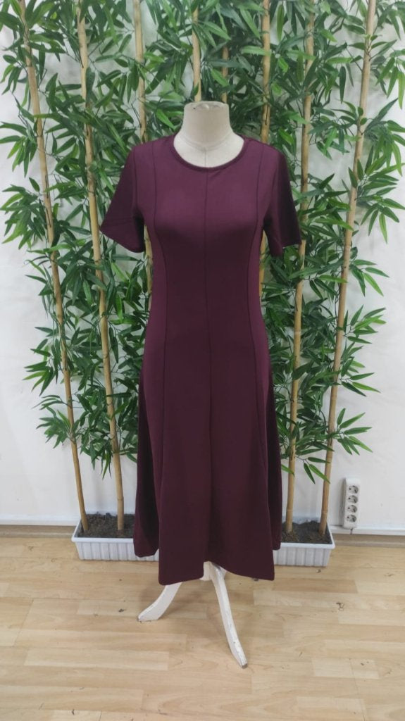 Rochie midi din viscoză cu două fire, cu mânecă scurtă și guler rotund, pentru femei, 24706