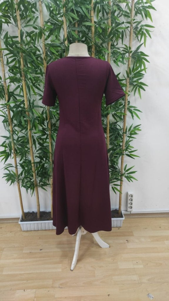 Rochie midi din viscoză cu două fire, cu mânecă scurtă și guler rotund, pentru femei, 24706