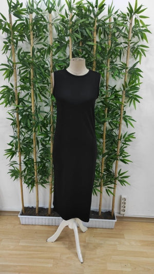 Rochie midi fără mâneci, cu guler rotund, din viscoză, cu două fire, 26970