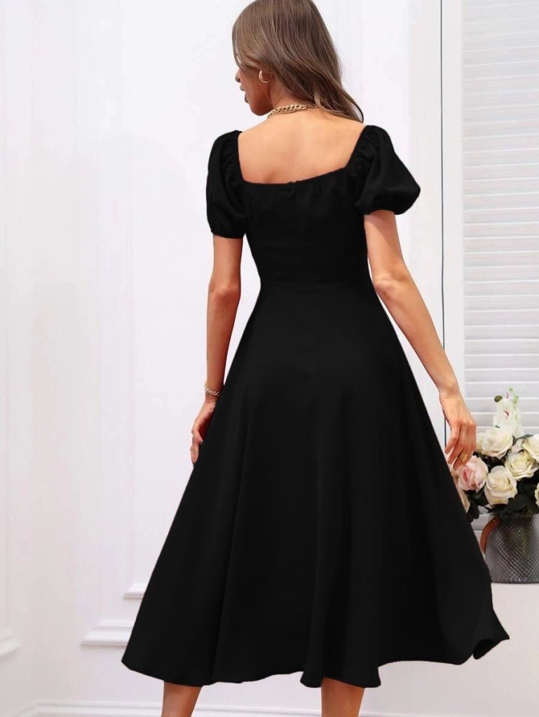Rochie midi din crep strălucitor, cu mânecă scurtă și decolteu pătrat, pentru femei, 27457