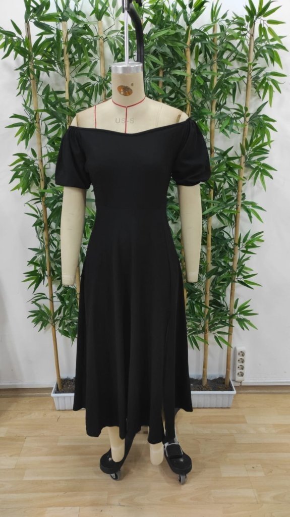 Rochie midi din crep strălucitor, cu mânecă scurtă și decolteu pătrat, pentru femei, 27457
