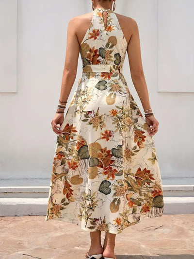 Women's Off-the-Shoulder Halter Neck Slit Floral Print Supreme Dress, 33492