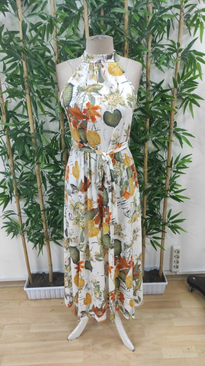 Women's Off-the-Shoulder Halter Neck Slit Floral Print Supreme Dress, 33492