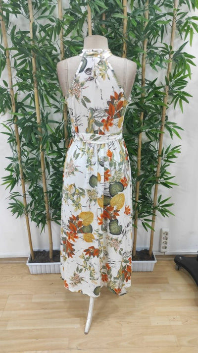 Women's Off-the-Shoulder Halter Neck Slit Floral Print Supreme Dress, 33492