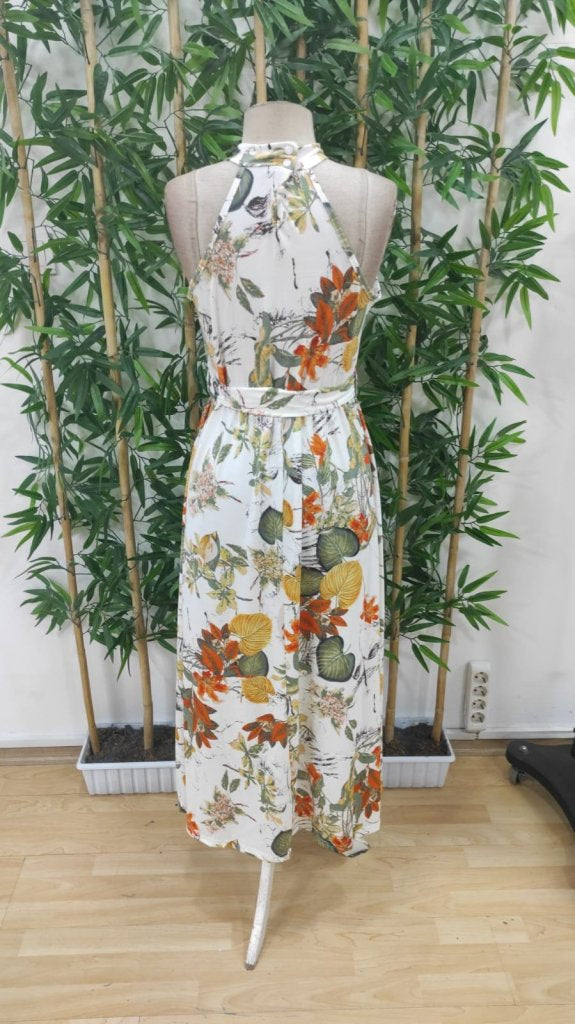 Women's Off-the-Shoulder Halter Neck Slit Floral Print Supreme Dress, 33492