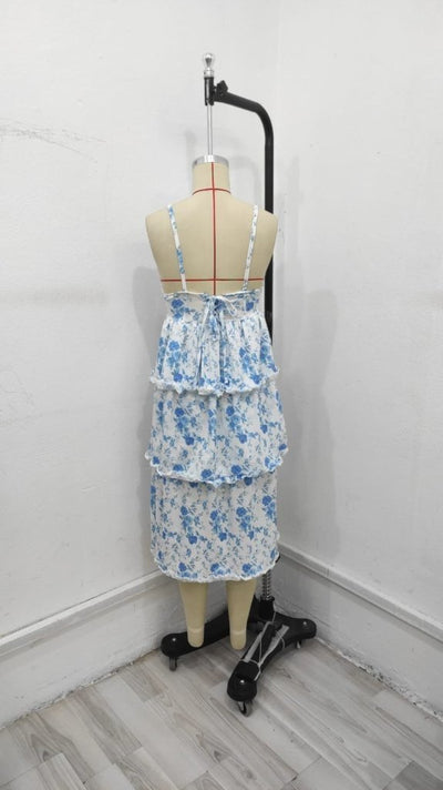 Women's Sleeveless Strappy Low-Cut Slit Detail Floral Print Supreme Midi Dress, 34014