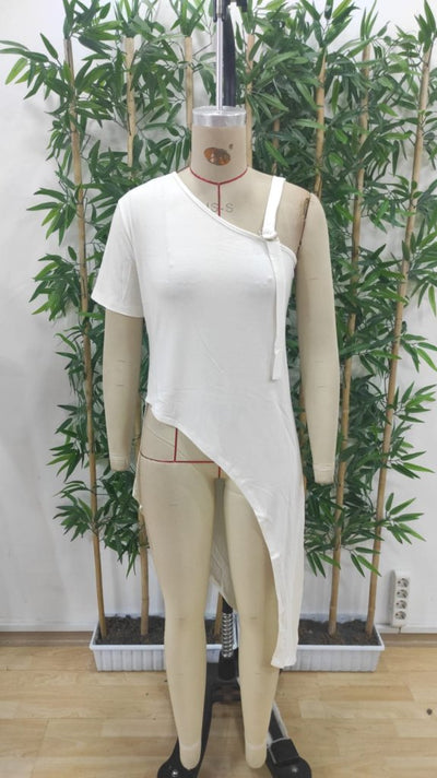 Women's One-Shoulder Strappy Asymmetrical Cut Detail Blouse, 33895