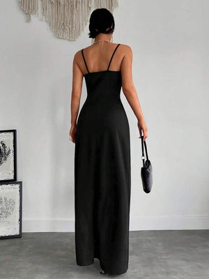 Rochie de damă din crep, cu bretele și decolteu înfășurat, 24873