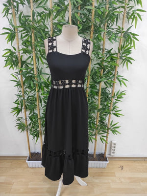 Rochie evazată din crep cu bretele și detalii din dantelă pentru femei, 33855