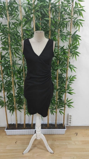 Rochie de damă cu corset, cu bretele, decolteu înfășurat, nasturi laterali, detaliu asimetric în față, cu nervuri groase, 32714