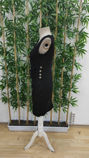 Rochie de damă cu corset, cu bretele, decolteu înfășurat, nasturi laterali, detaliu asimetric în față, cu nervuri groase, 32714