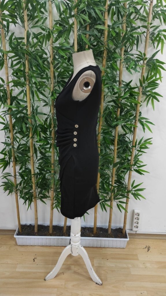 Rochie de damă cu corset, cu bretele, decolteu înfășurat, nasturi laterali, detaliu asimetric în față, cu nervuri groase, 32714