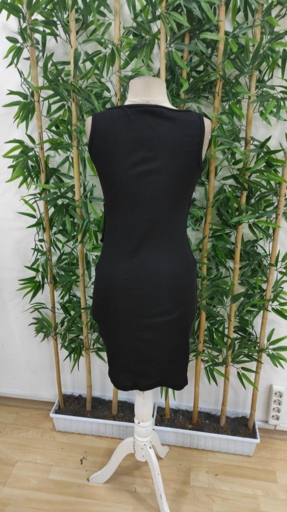 Rochie de damă cu corset, cu bretele, decolteu înfășurat, nasturi laterali, detaliu asimetric în față, cu nervuri groase, 32714