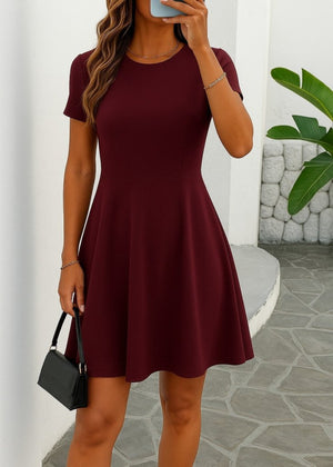 Rochie evazată cu mânecă scurtă din crep importat pentru femei, 26682