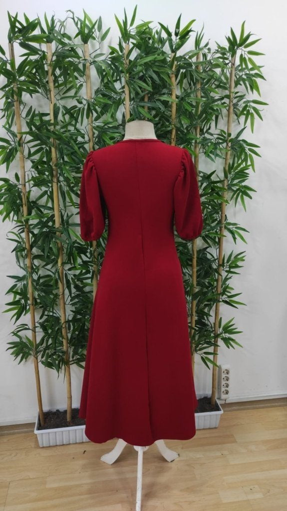 Rochie din crepe Janjan pentru femei, mânecă scurtă balonată, guler rotund, croit larg, 35997
