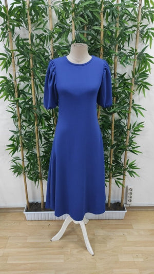 Rochie de damă din crep strălucitor, cu mânecă balon, scurtă, decolteu rotund, croială largă, 27635