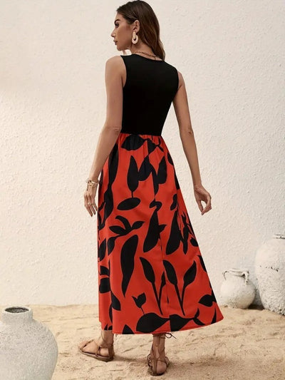 Rochie lungă Supreme pentru femei, cu guler rotund, bretele, din viscoză, cu imprimeu, 27387