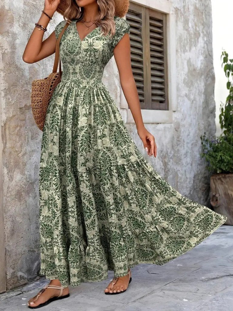 Rochie maxi cu mâneci scurte, guler wrap, talie elastică, jersey, 37496
