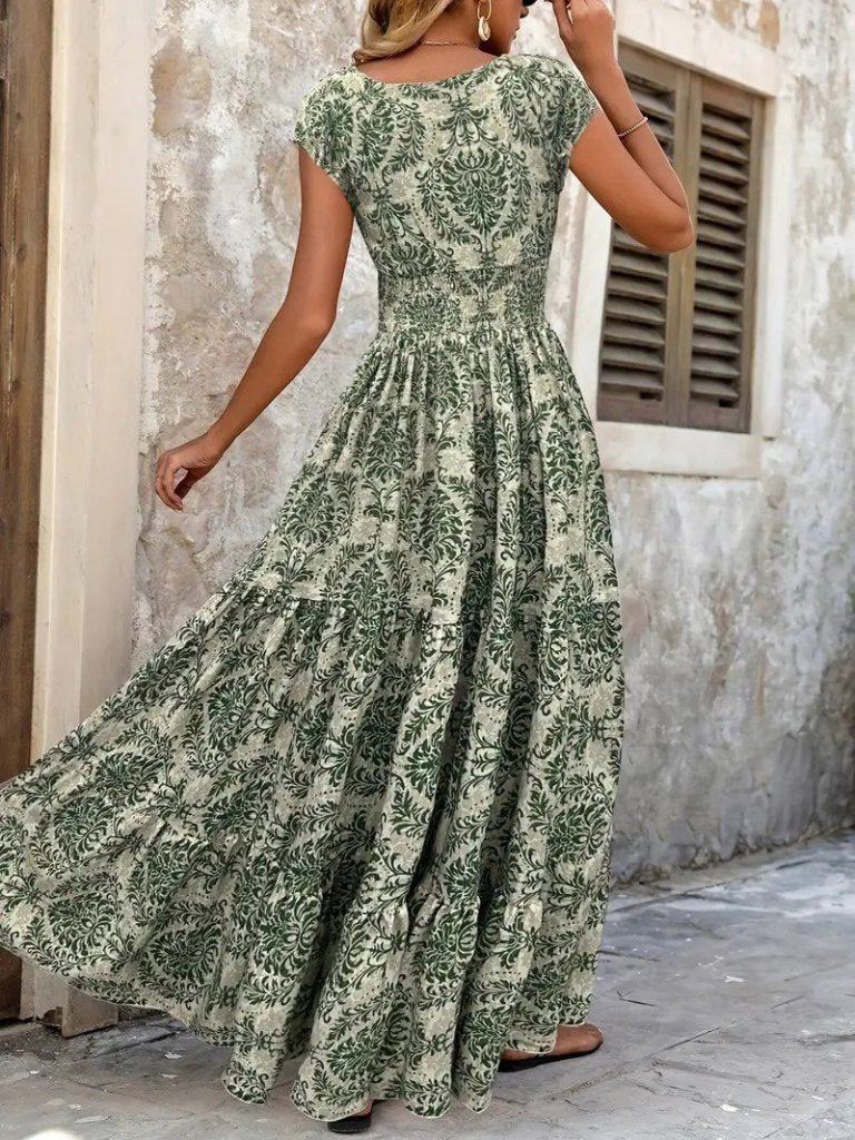 Rochie maxi cu mâneci scurte, guler wrap, talie elastică, jersey, 37496
