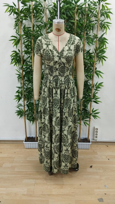 Rochie maxi cu mâneci scurte, guler wrap, talie elastică, jersey, 37496