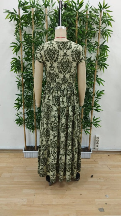 Rochie maxi cu mâneci scurte, guler wrap, talie elastică, jersey, 37496