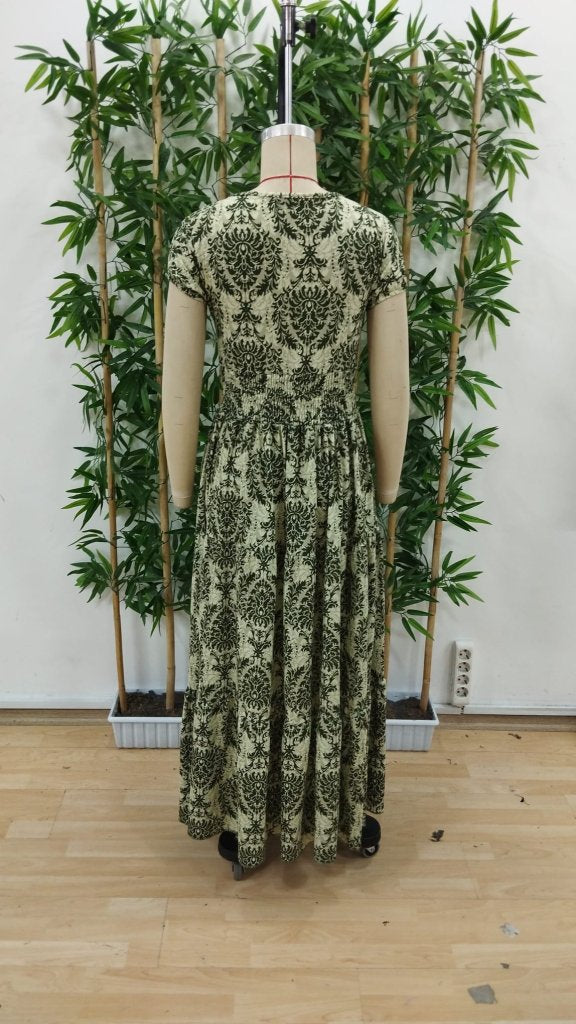 Rochie maxi cu mâneci scurte, guler wrap, talie elastică, jersey, 37496