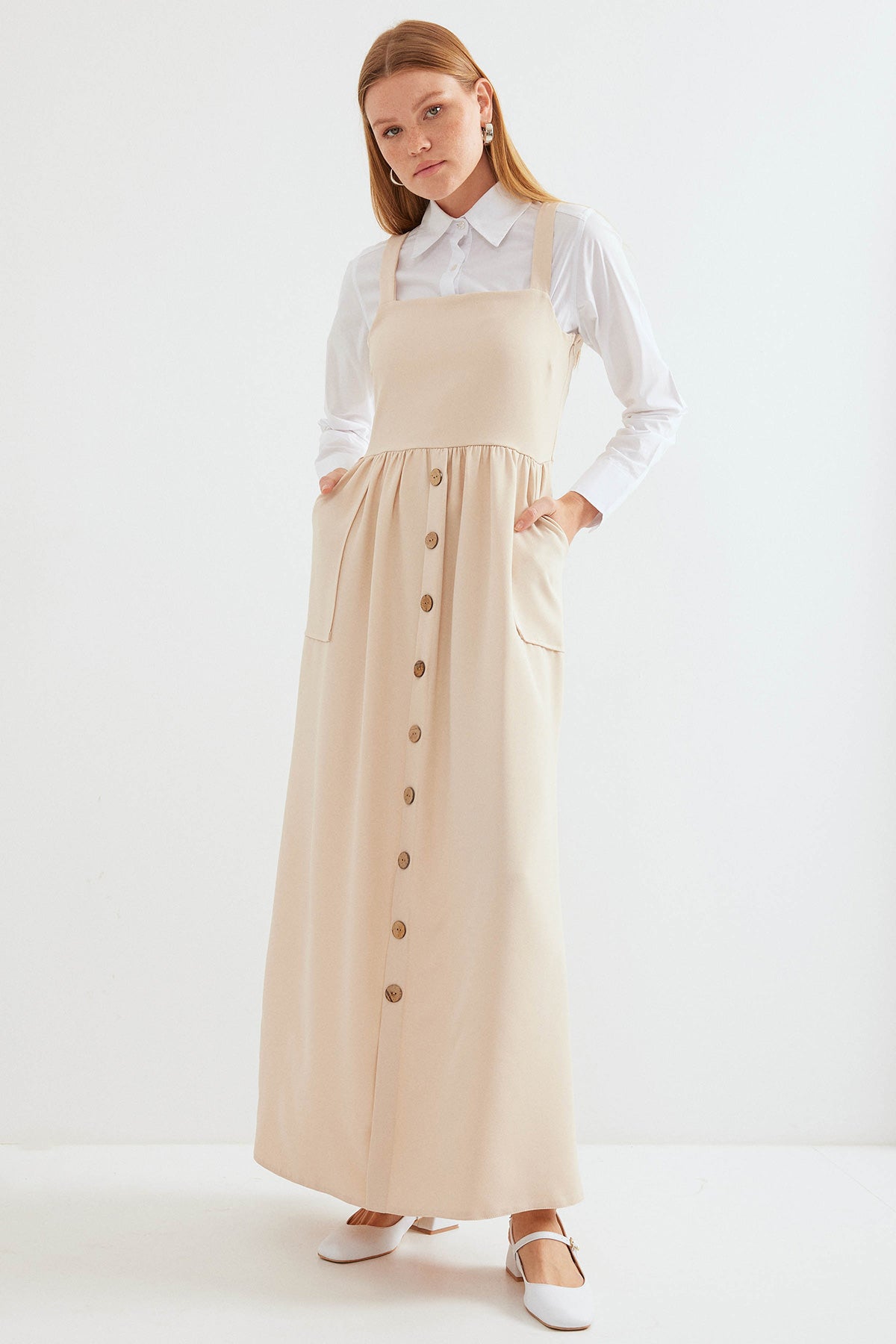 2490 Rochie Salopetă Lungă - Crem
