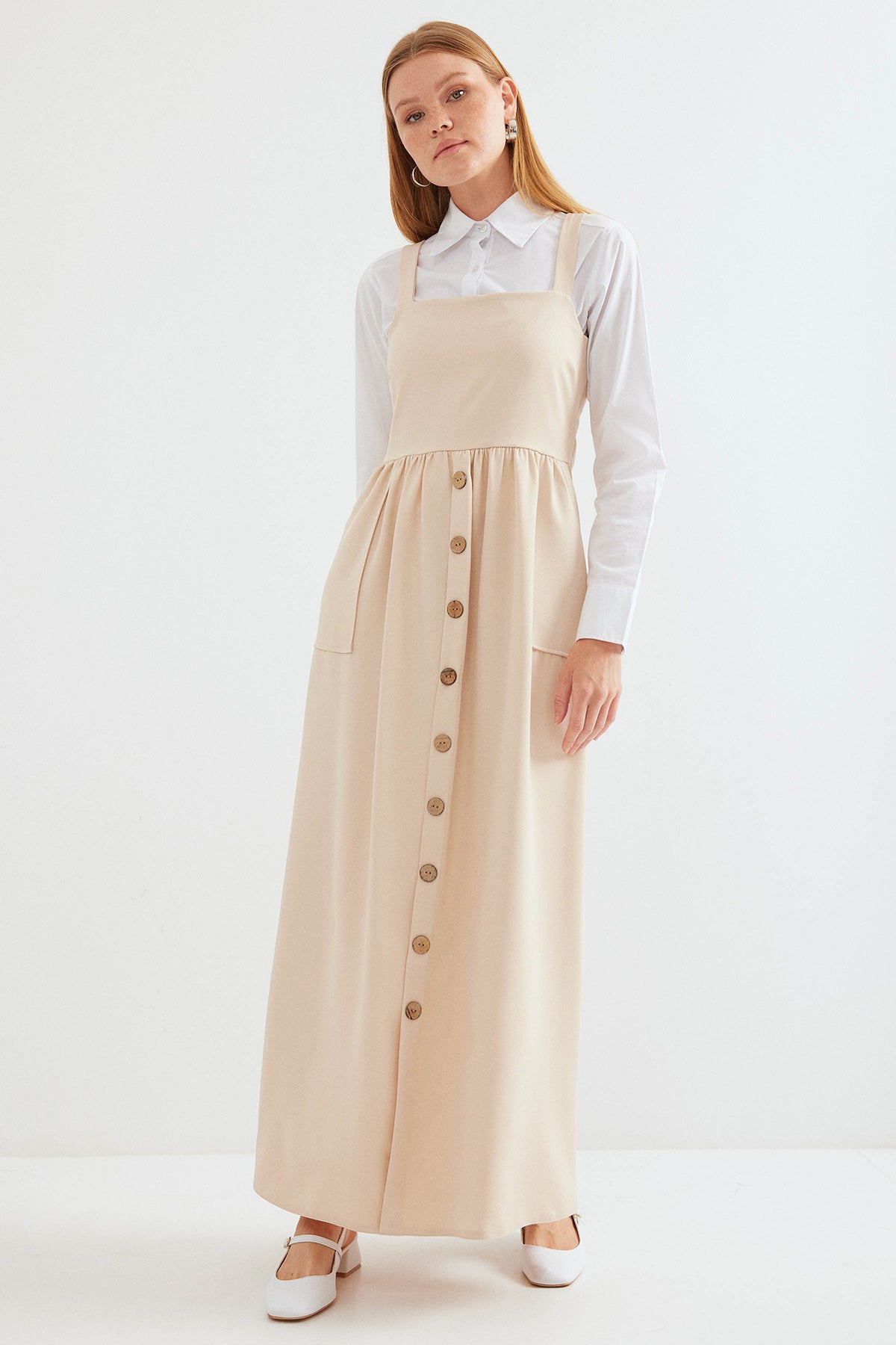 2490 Rochie Salopetă Lungă - Crem