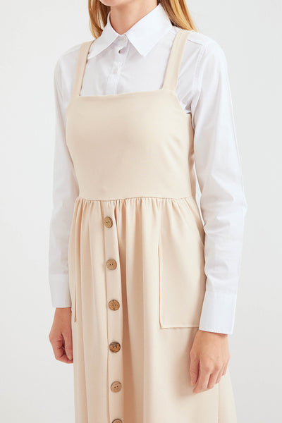 2490 Rochie Salopetă Lungă - Crem