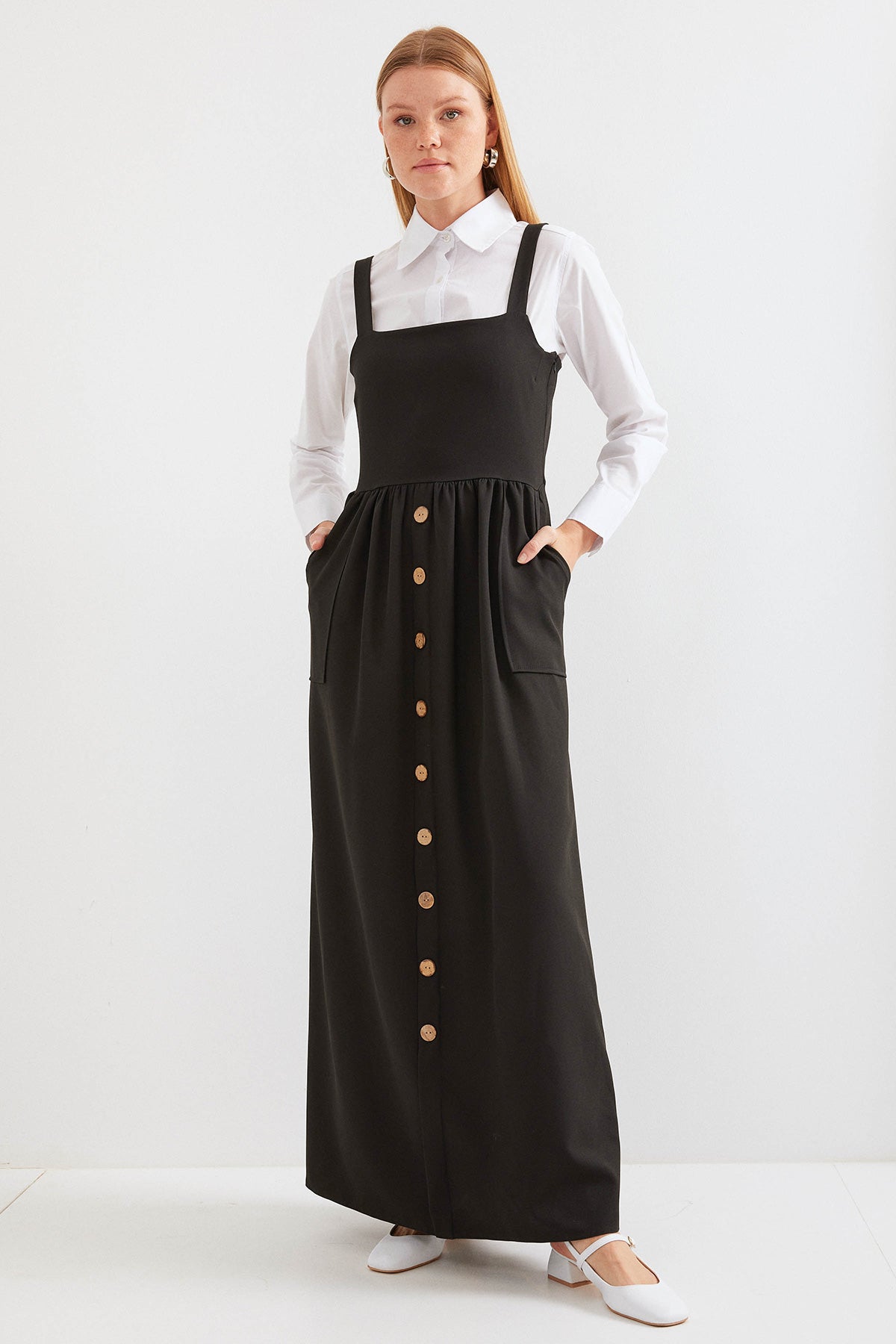 2490 Rochie Salopetă Lungă - Negru