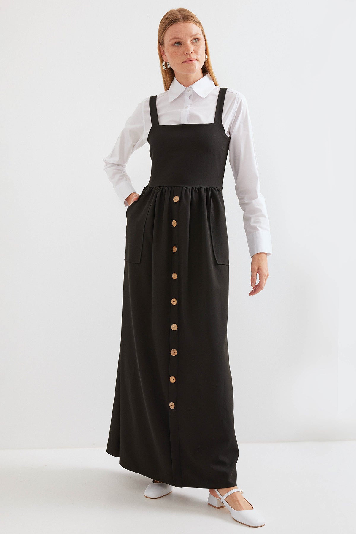 2490 Rochie Salopetă Lungă - Negru