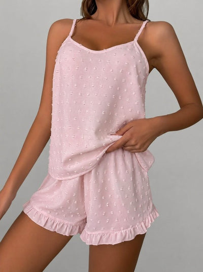 Women's Spaghetti Strap Cami and Pom-Pom Aerobin Shorts Set, 33931