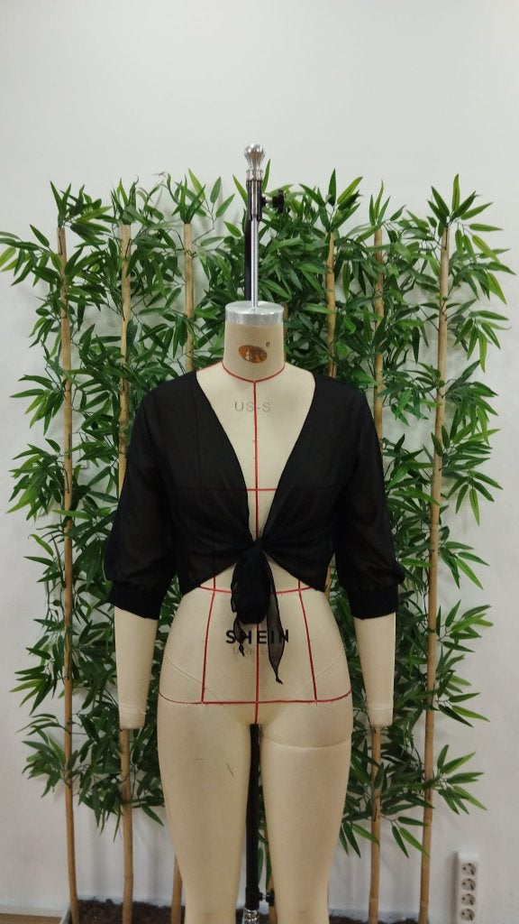 Jachetă bolero scurtă din șifon, cu mânecă trei sferturi, tip bolero, cu închidere în față, 25354