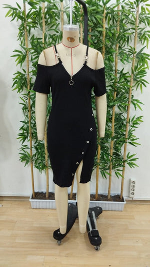 Rochie de damă cu bretele, fermoar frontal, croială asimetrică, model corset cu nervuri groase, 31330