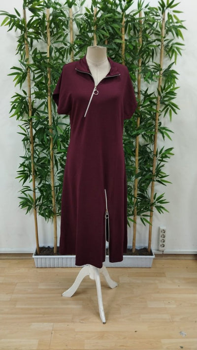 Rochie midi cu mânecă scurtă din viscoză, cu două fire, cu fermoar la gât și tiv, 31384