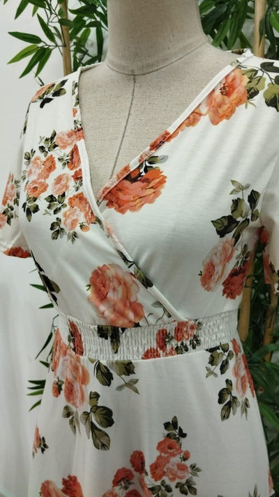 Women's Short Sleeve Wrap Neck Patterned Supima Short Dress, 26915