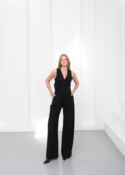 Set vestă și pantaloni cu model încrucișat pe spate - Negru