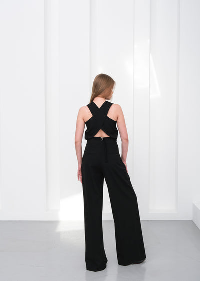 Set vestă și pantaloni cu model încrucișat pe spate - Negru