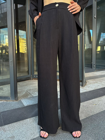 SET KIMONO ȘI PANTALONI PAMELA CU BUZUNARE - Negru