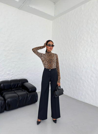 YÜKSEK BEL STRAIGHT FIT PALAZZO PANTOLON - Siyah