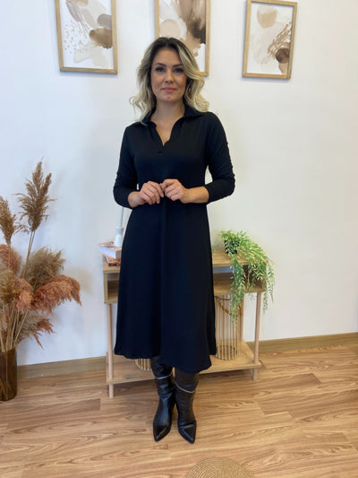 Rochie damă, tip camizolă midi, cu mâneci lungi, guler, viscoză, fire duble, 28777