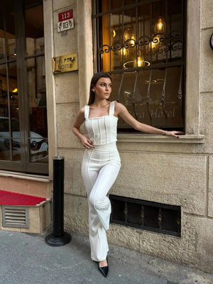 Costum cu pantaloni în stil spaniol - Alb