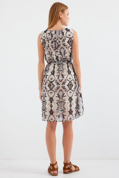 2501 Rochie Șifon cu Motiv Fără Mâneci - Negru