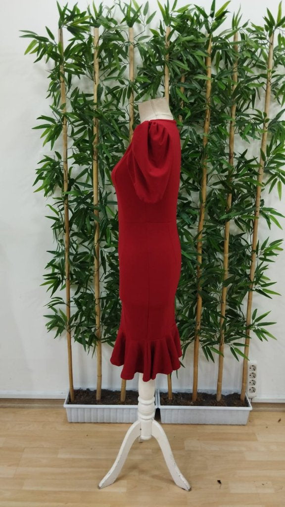 Rochie de damă cu mânecă scurtă, decolteu rotund, plisată, din crep strălucitor, 25060