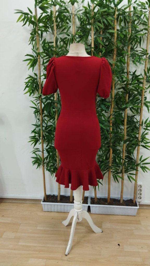 Rochie de damă cu mânecă scurtă, decolteu rotund, plisată, din crep strălucitor, 25060