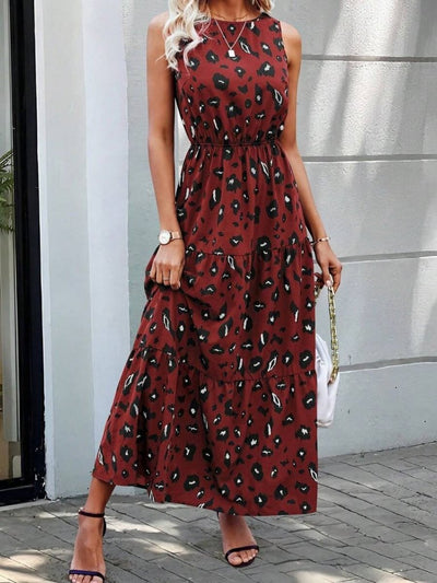 Rochie Supreme pentru femei, fără mâneci, cu guler rotund, talie elastică, model, 25085
