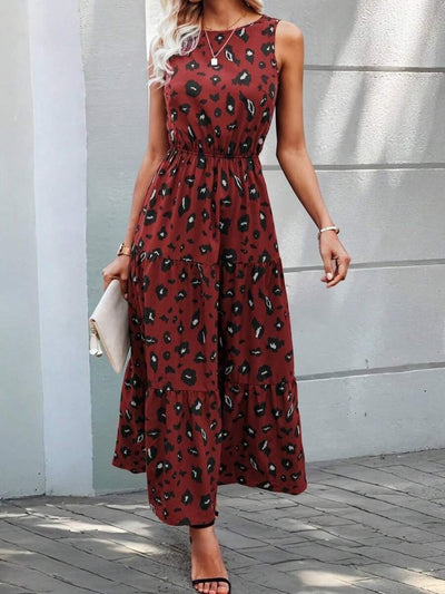 Rochie Supreme pentru femei, fără mâneci, cu guler rotund, talie elastică, model, 25085
