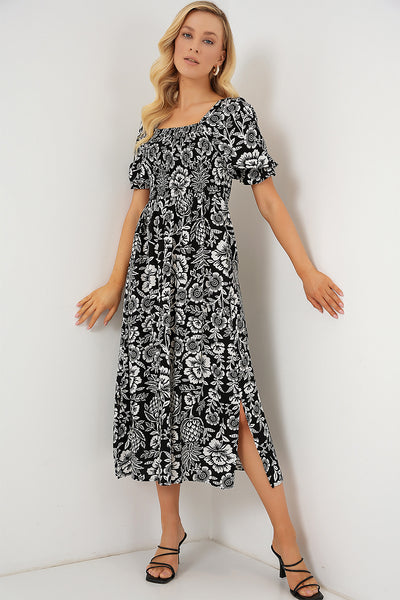 Rochie Cu Model Și Despicături 2512 - Negru Închis